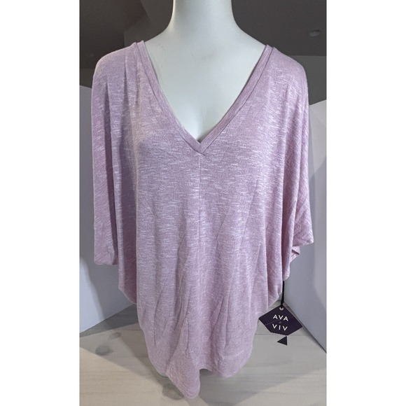 Ava & Viv Tops - Ava & Viv Top Womens 1X Heather Pink V Neck Dolman Sleeve Plus Size Casual
